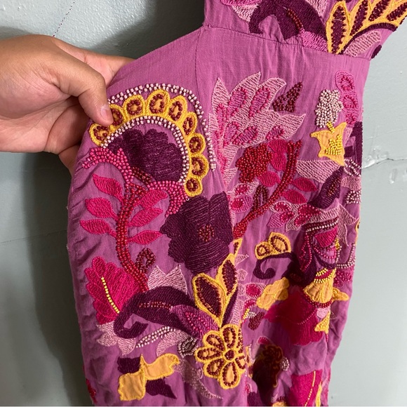 Anthropologie Maeve Embroidered‎ Beaded Floral Purple Mini Dress Cut Out Sz 2 - Picture 7 of 16